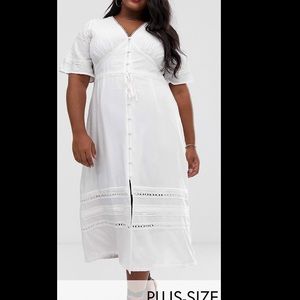 Button front maxi dress with crochet lace panels